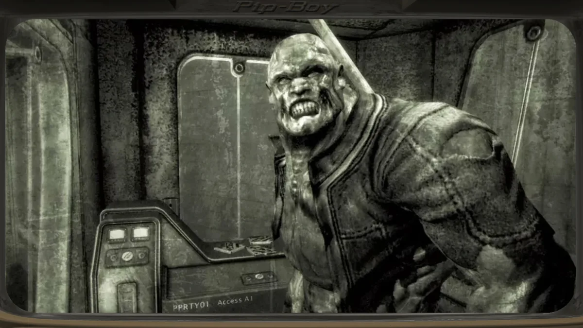 Fawkes, el supermutante amistoso, en el Refugio 87 de Fallout 3