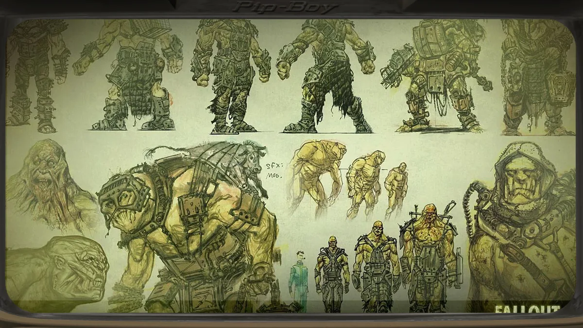 Arte conceptual con varios diseños de supermutantes de Fallout
