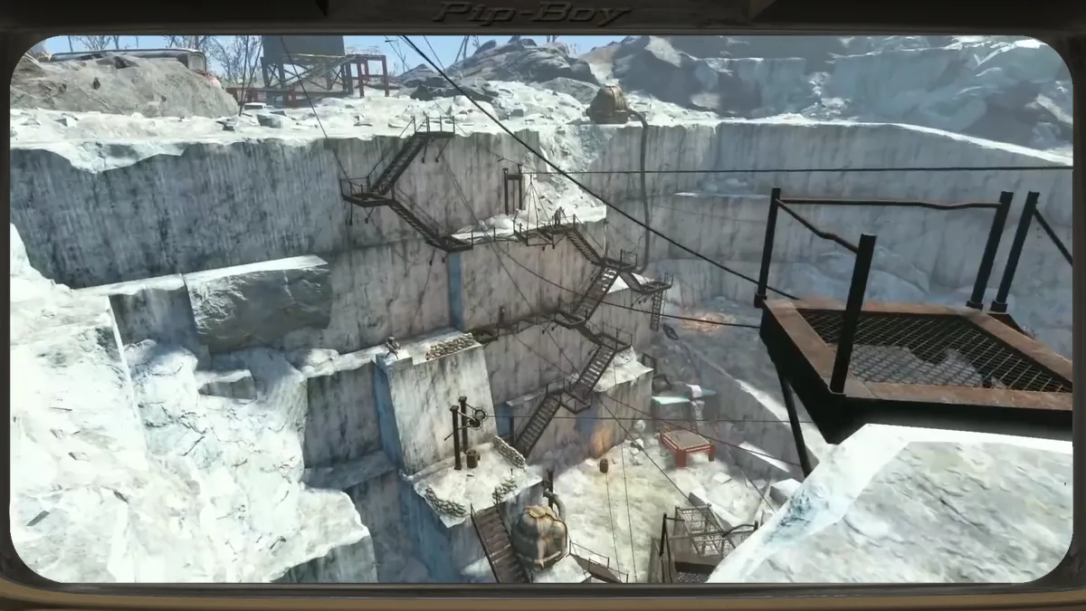Entrada a la cantera de Dunwich Borers en el Commonwealth de Fallout 4
