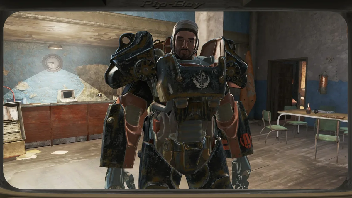 El Paladín Danse con su servoarmadura T-60 en Fallout 4