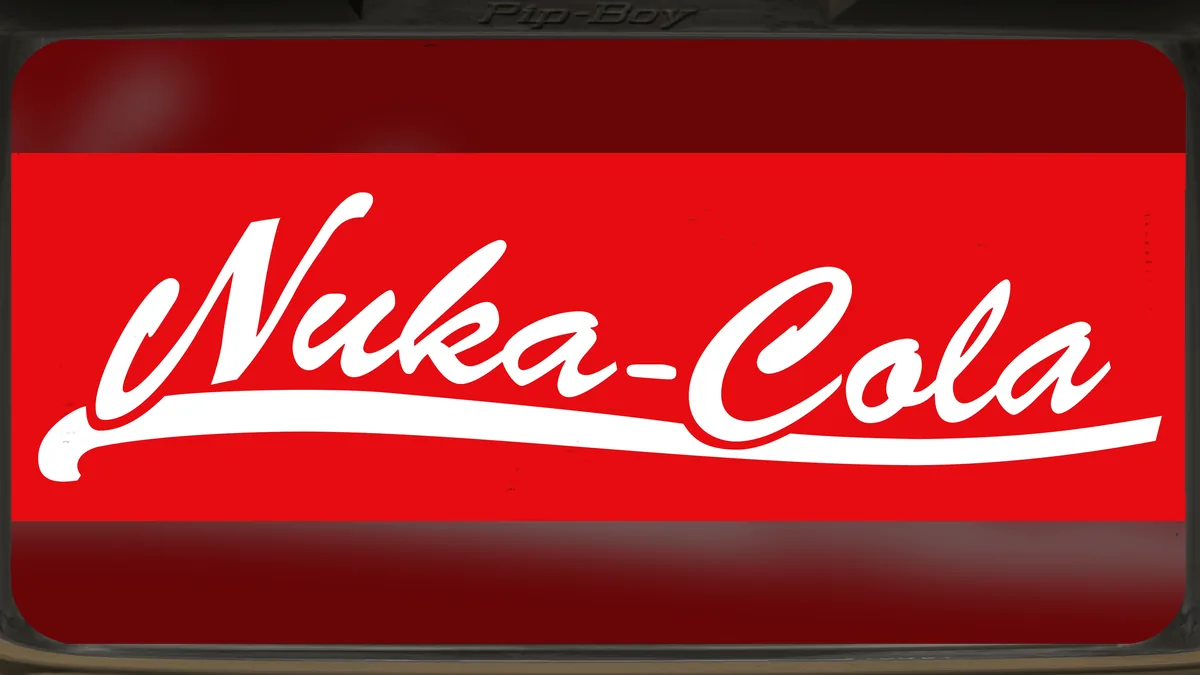 Logotipo clásico de Nuka-Cola sobre fondo rojo