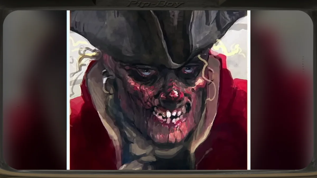 Ilustración de John Hancock, el alcalde necrófago de Goodneighbor, con su tricornio