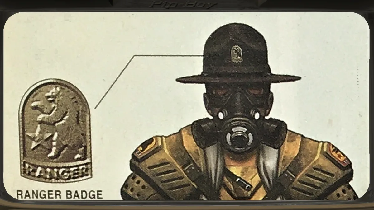 Arte conceptual de un ranger de la RNC con su sombrero, la máscara y la placa de ranger
