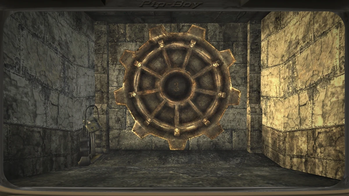 La puerta blindada del Refugio 3 en Fallout: New Vegas, uno de los Refugios de Vault-Tec de la lista