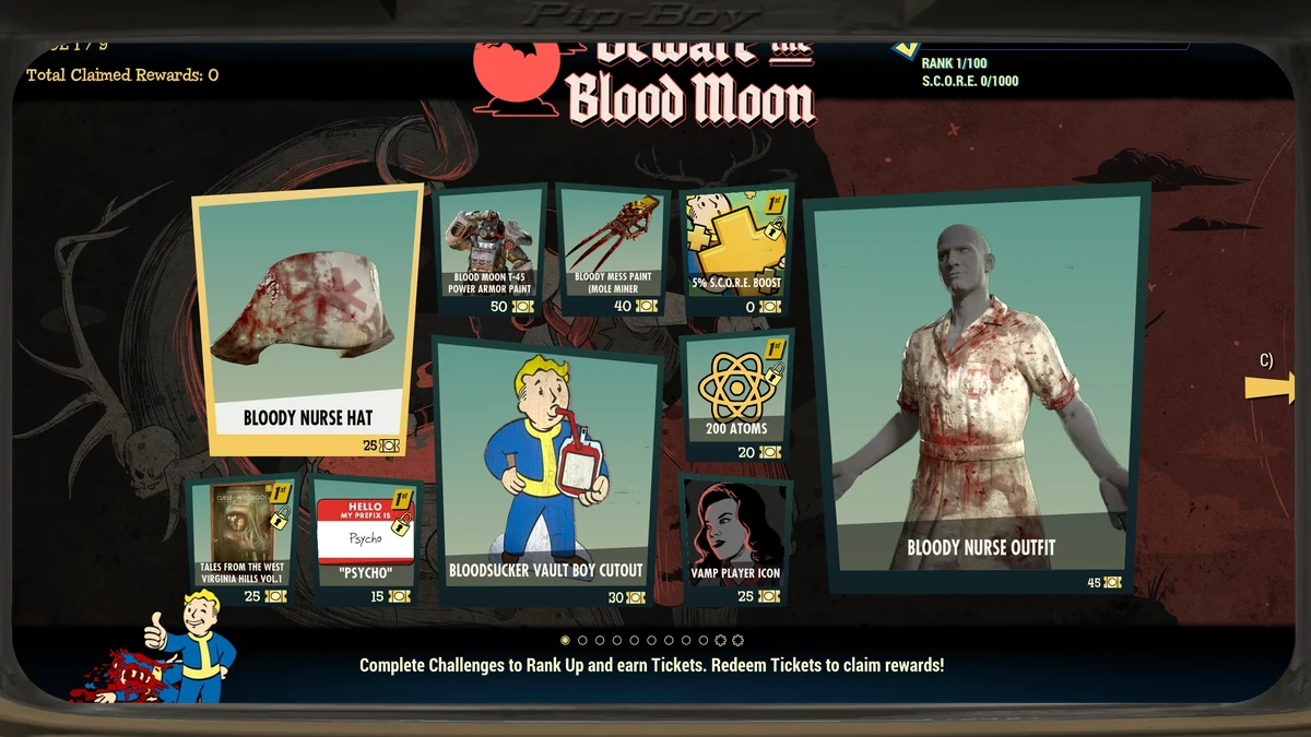 Primera pagina de recompensas de la temporada 26 de Fallout 76