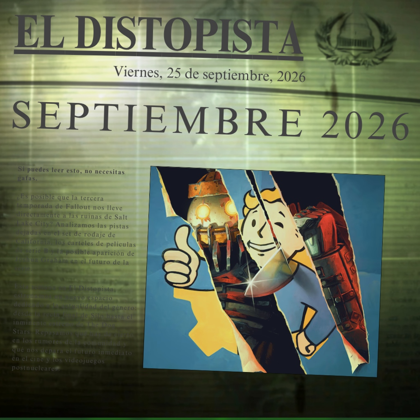 Carátula de Novedades Postapocalípticas #02, el noticiero de septiembre de 2026 de El Distopista