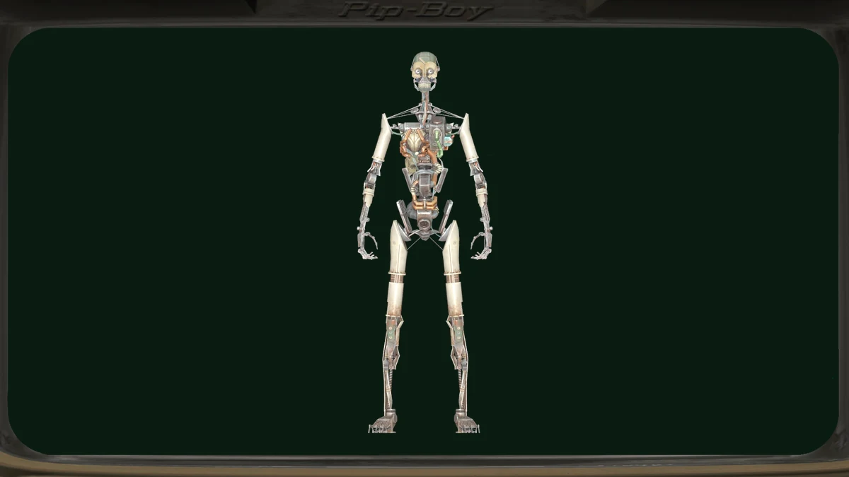 Un synth del Instituto de Fallout 4 con el armazón metálico a la vista