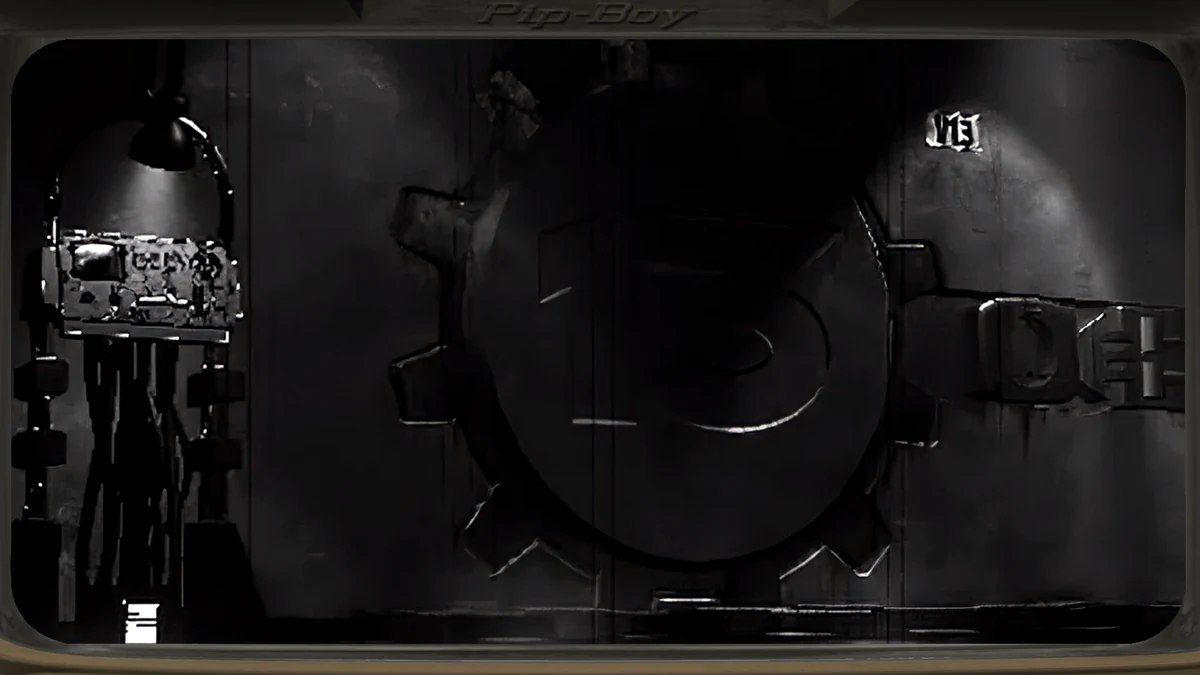 La puerta blindada del Refugio 13 en la introducción de Fallout