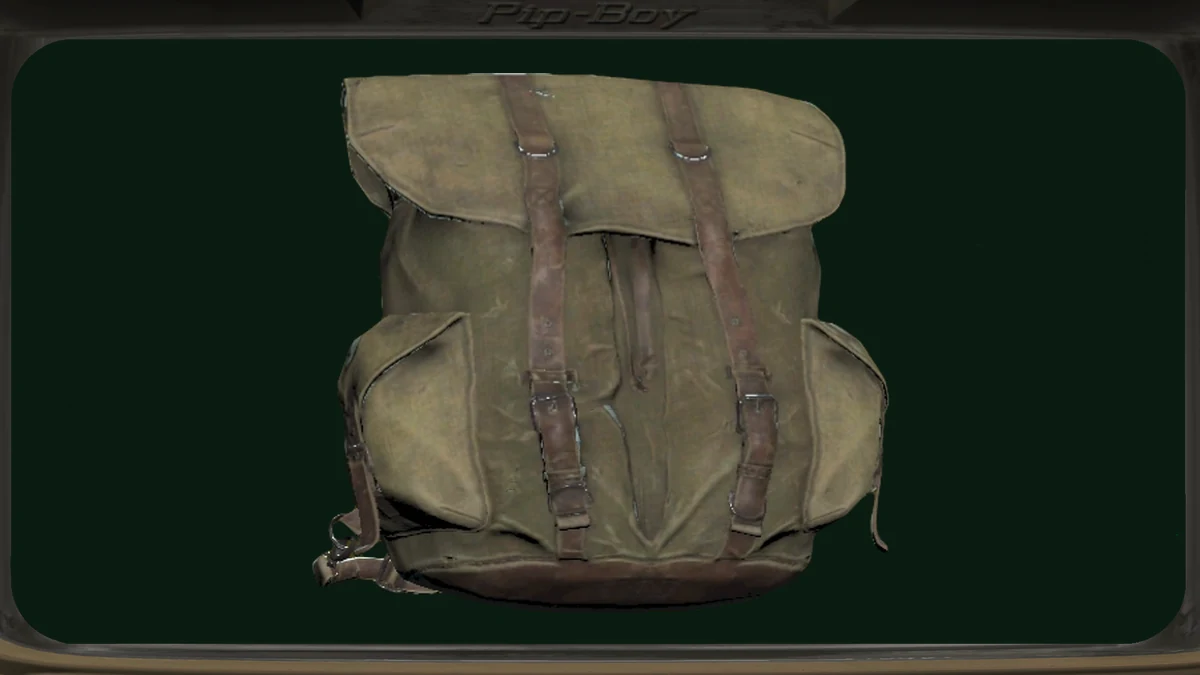 Una mochila de Fallout 76, el macuto de lona verde que amplía la capacidad de carga
