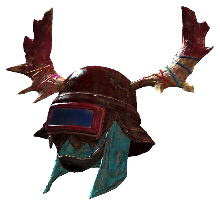 Casco de saqueador de Nuka-World con astas de alce rojas y visera oscura