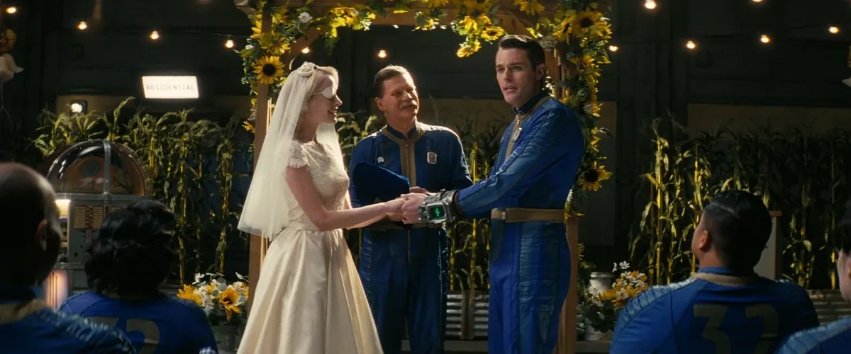 Steph Harper con velo de novia y parche en el ojo durante su boda en el Refugio 33