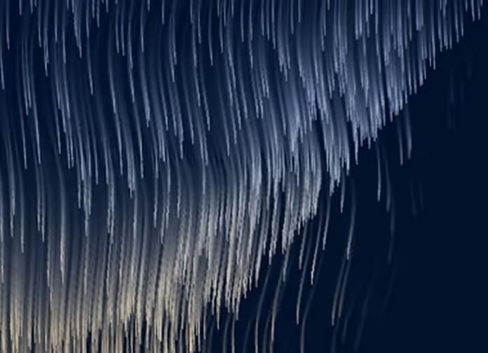 Abstract digital art of vertical white streaks on a dark blue background creating a flowing, wave-like pattern.
