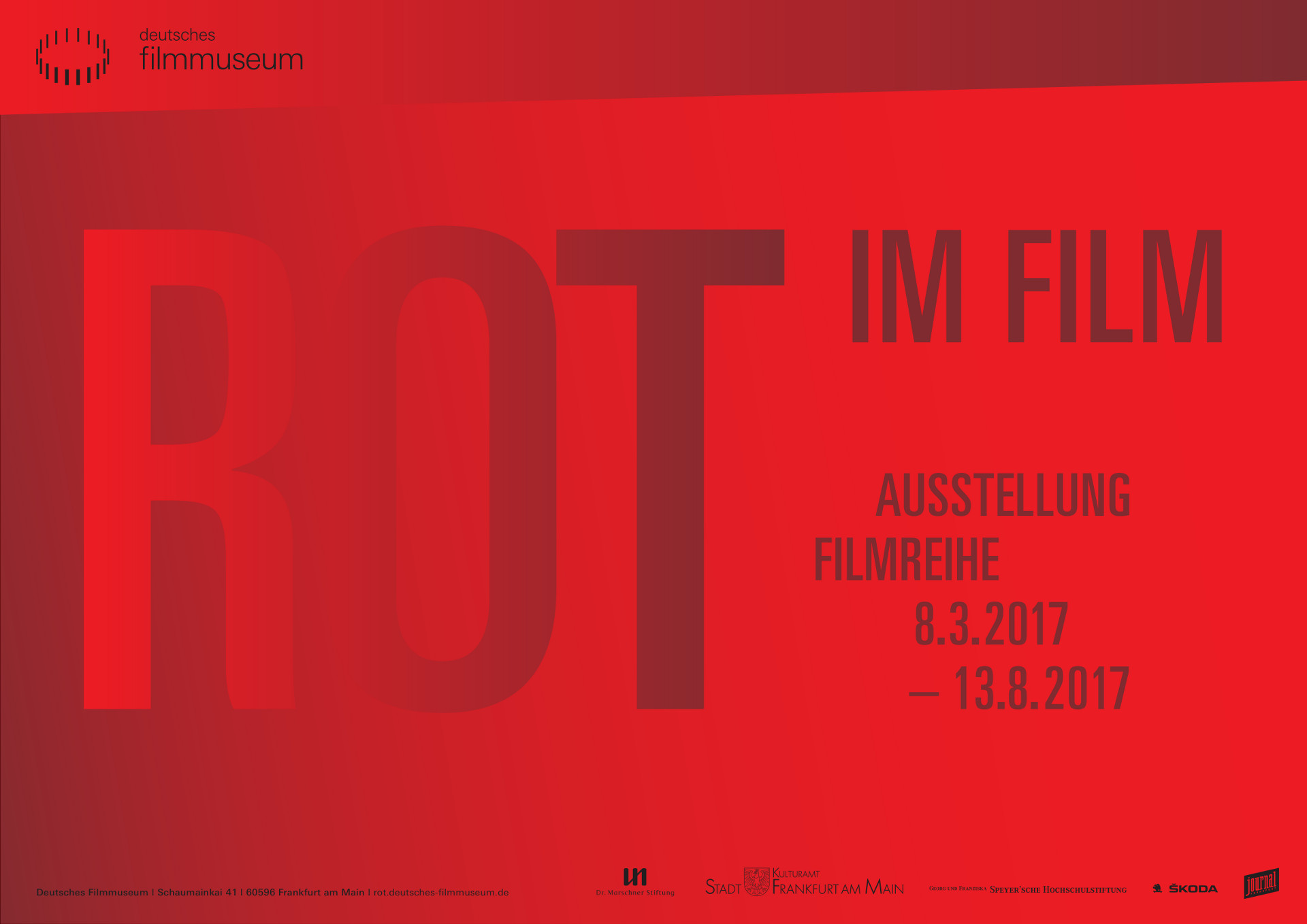 Deutsches Filmmuseum exhibition poster featuring "Rot im Film" exhibition dates 8.3.2017-13.8.2017