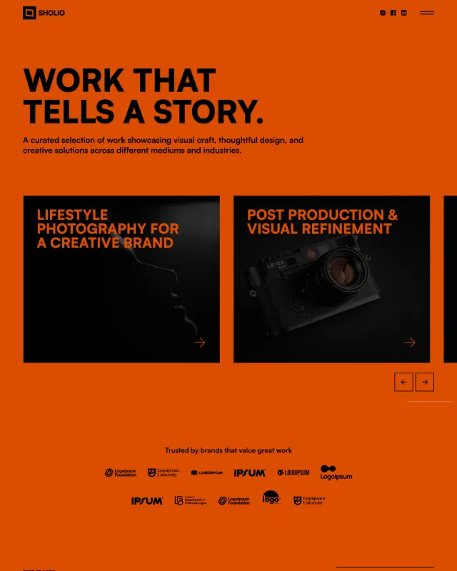 Website section showcasing structured business solutions with images of a woman writing 'Feedback' on a whiteboard, a laptop with data charts, and a team meeting; below is a four-step workflow including Discovery, Strategy, Execution, and Optimization.