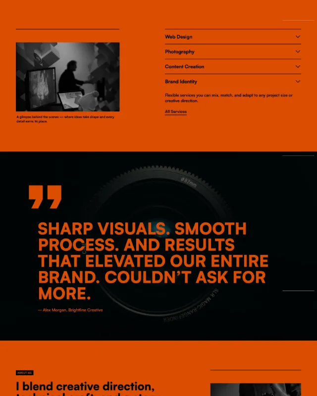 Overhead view of four business professionals standing in a discussion in an office lobby with text about company purpose, impact, and metrics on the left and below.