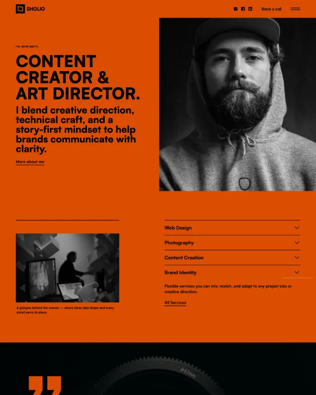 Website header showing a group of four professionals collaborating around a table in a modern office with business growth statistics below.