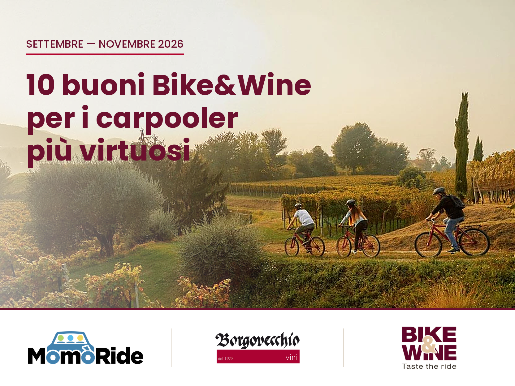 Da settembre a novembre Bike&Wine porta i carpooler MomòRide tra i vigneti
