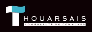 Logo de la communauté de communes Houarsais avec un T stylisé en bleu et blanc sur fond noir.