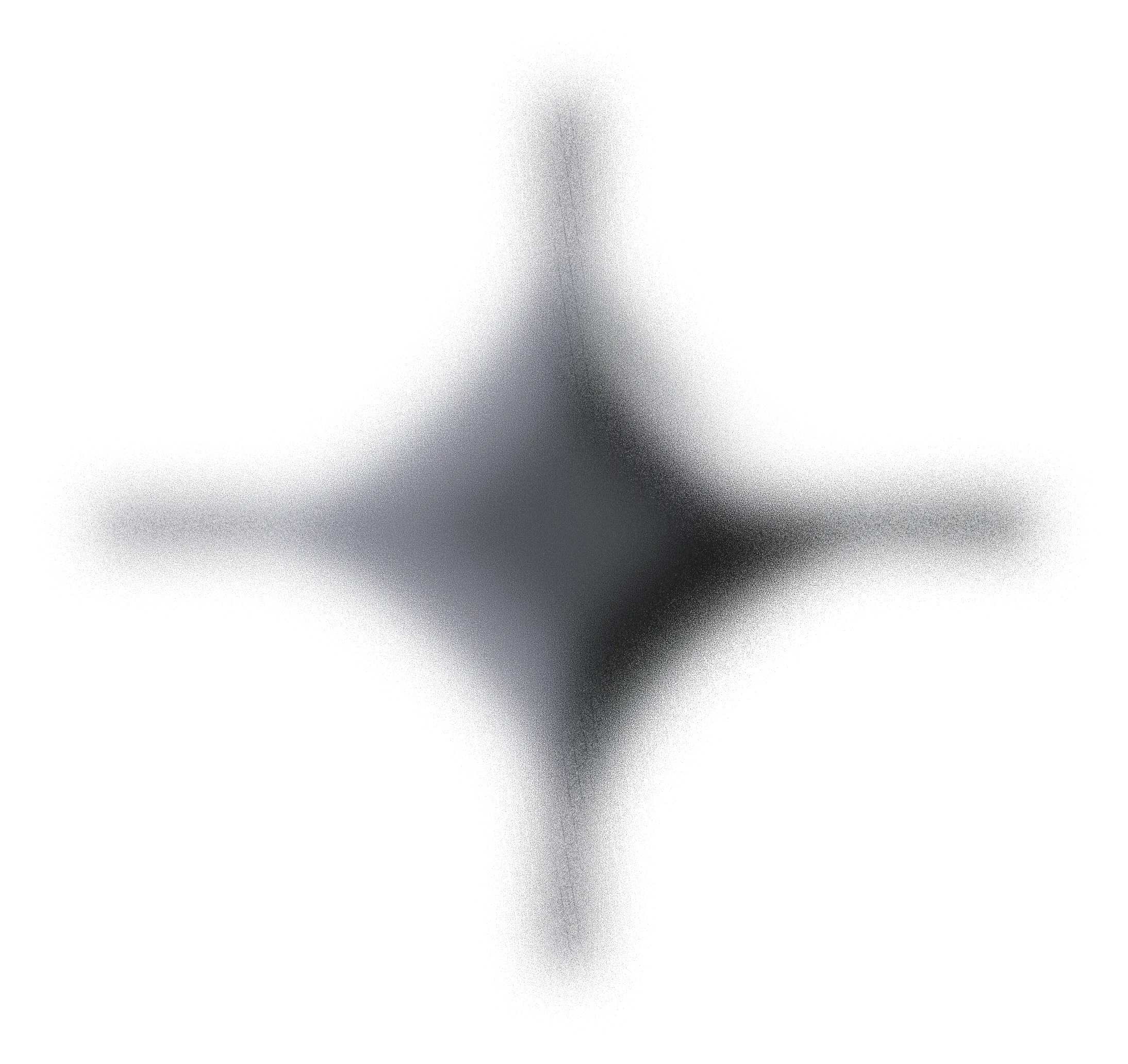 Blurry gray abstract shape with four rounded extensions resembling a cross on a black background.