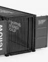 Black shipping container with the word 'Renowa' vertically on the side and white printed text on the doors.