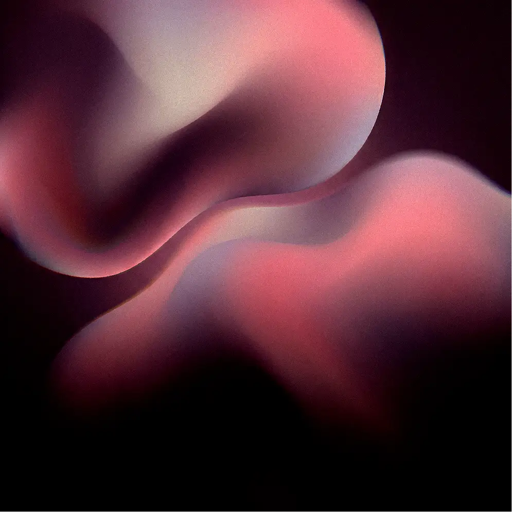 Abstract soft shapes with smooth curves in shades of pink and purple on a dark background.