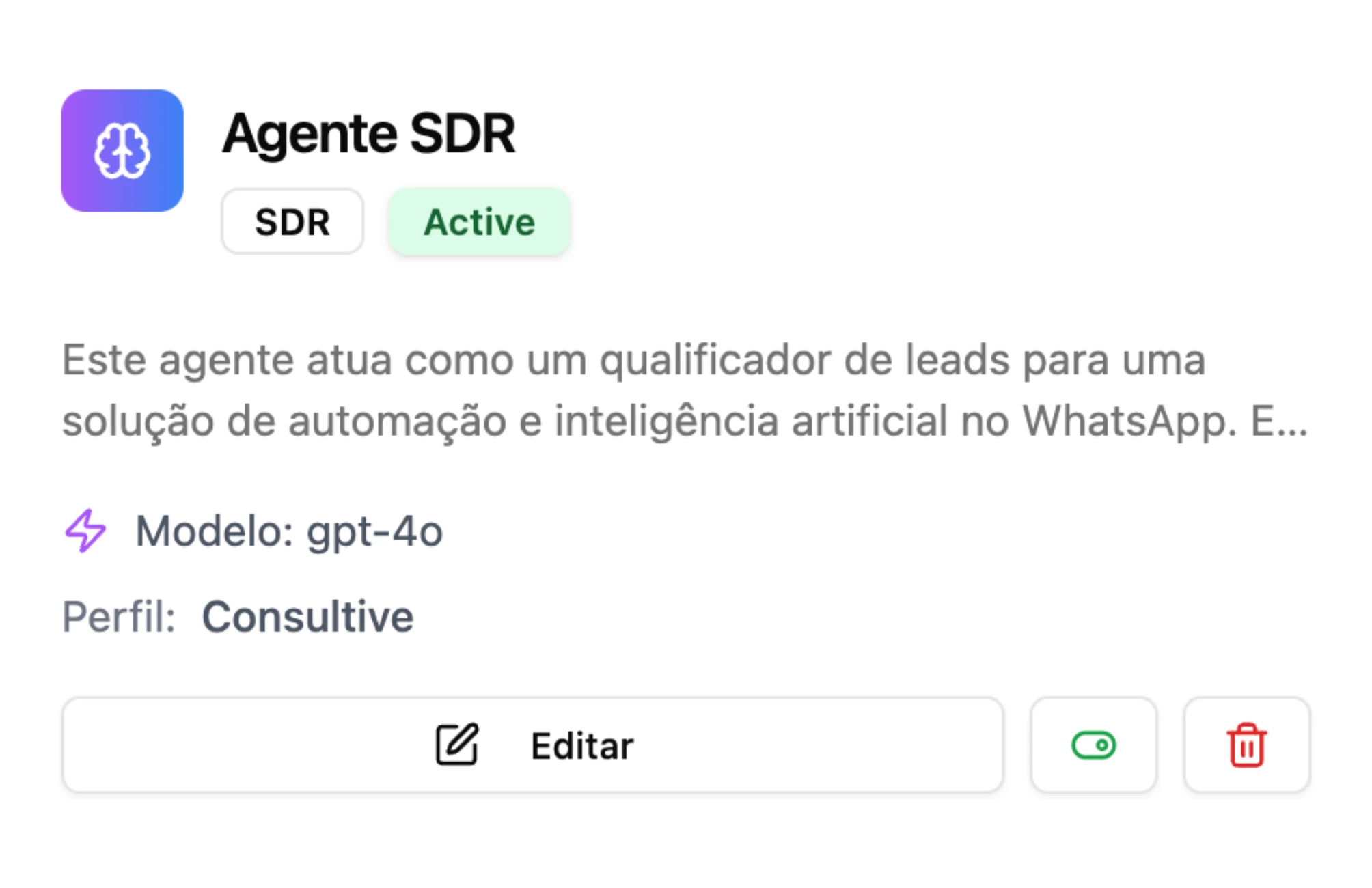 Agente SDR de Inteligência Artificial para WhatsApp na plataforma Hootspy, usado para qualificação automática de leads, automação de atendimento e aumento de escalabilidade nas vendas.