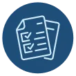 Icono de documentos con listas de verificación dentro de un círculo azul.
