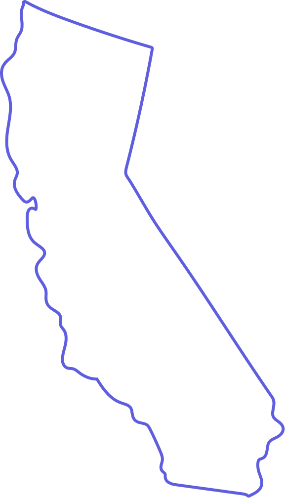 Outline of the state of California with a thin purple border on a transparent background.