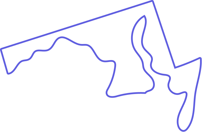Outline map of the state of Maryland with a blue border on a transparent background.