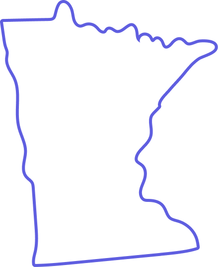 Outline silhouette of the state of Minnesota with a blue border.