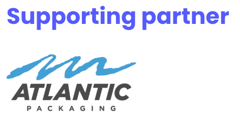 Text 'Supporting partner' above the Atlantic Packaging logo featuring stylized blue waves and black text.
