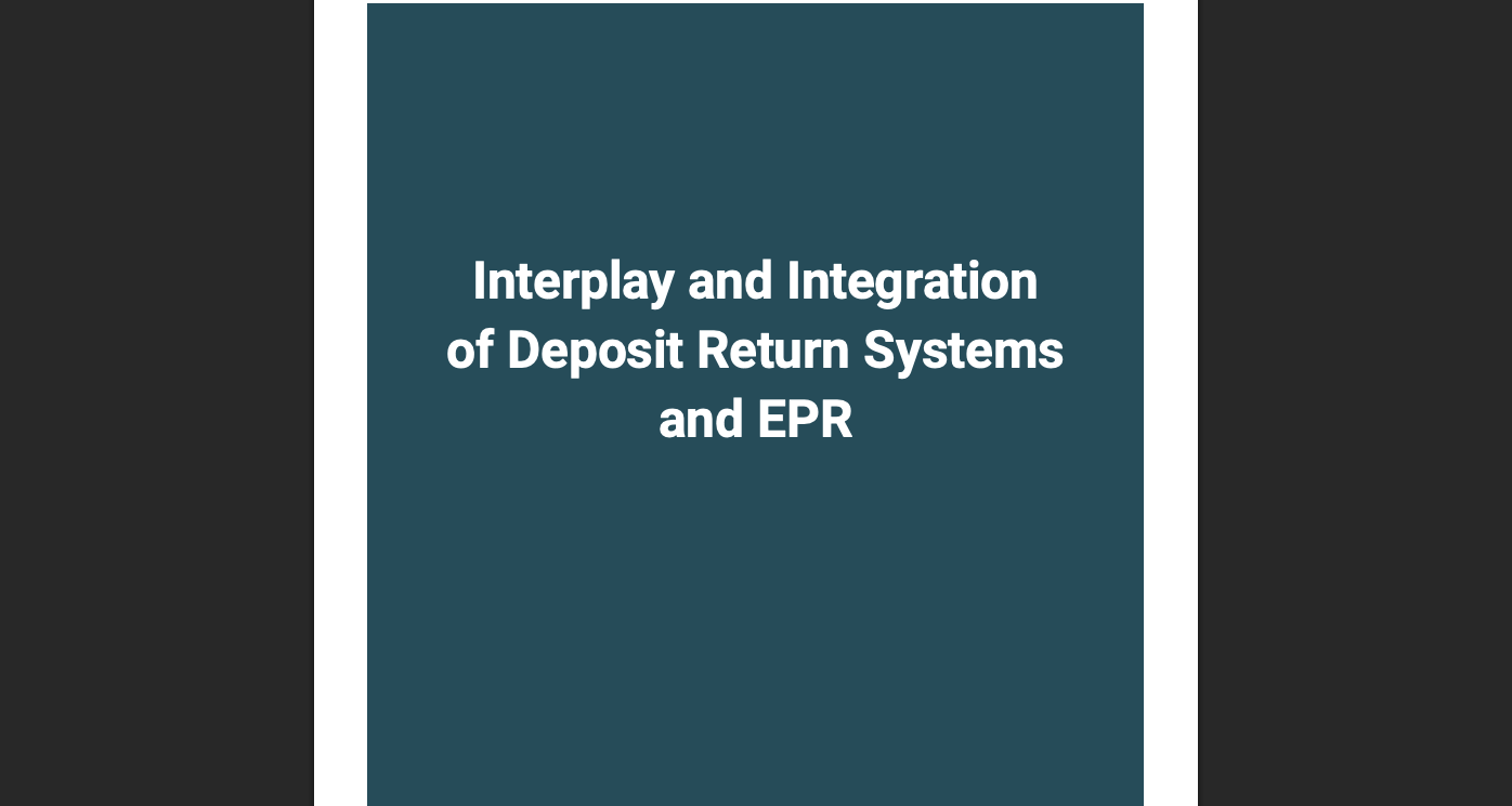 Title slide with white text reading 'Interplay and Integration of Deposit Return Systems and EPR' on a dark teal background.