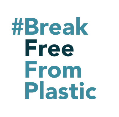 Text reading '#Break Free From Plastic' with '#Break' and 'From Plastic' in blue and 'Free' in black.
