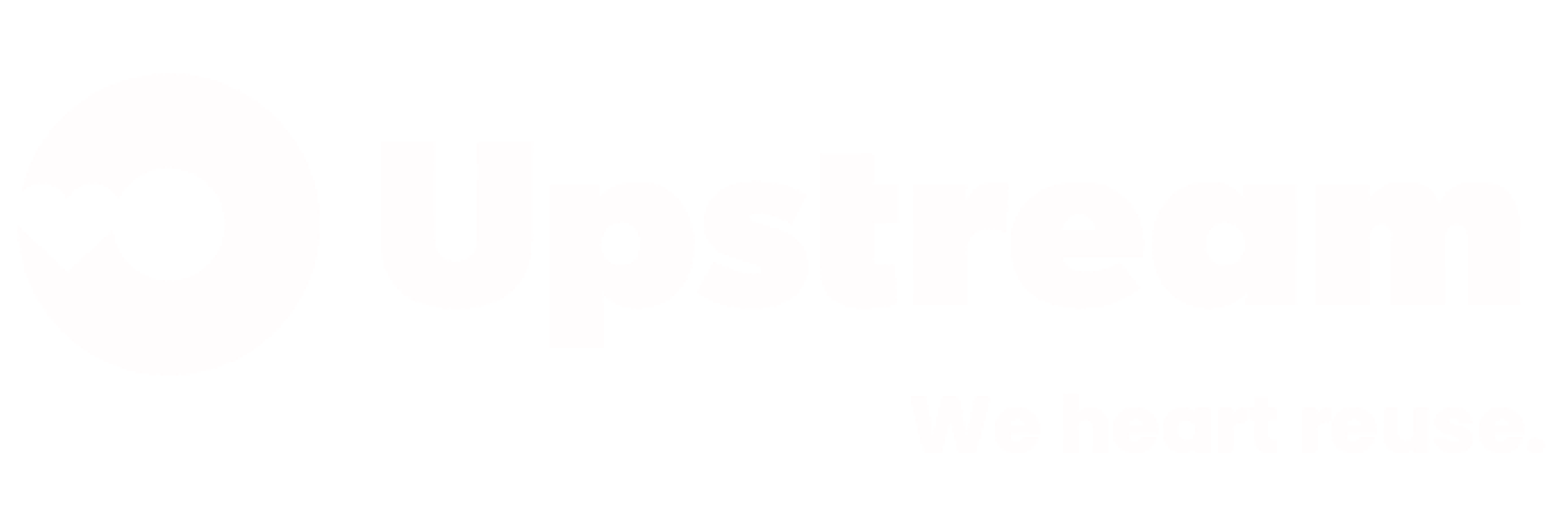 Upstream logo with circular symbol and tagline 'We heart reuse.'