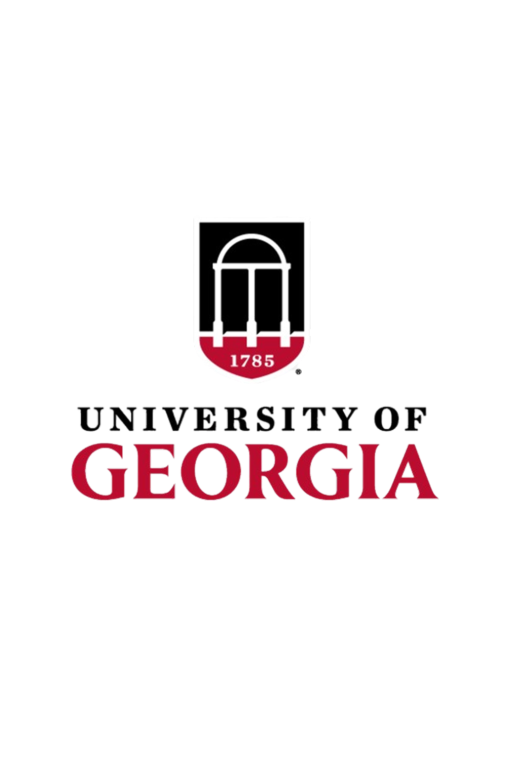University of Georgia logo featuring a white arch with three columns above a red base inscribed with 1785, and the text 'University of Georgia' below.