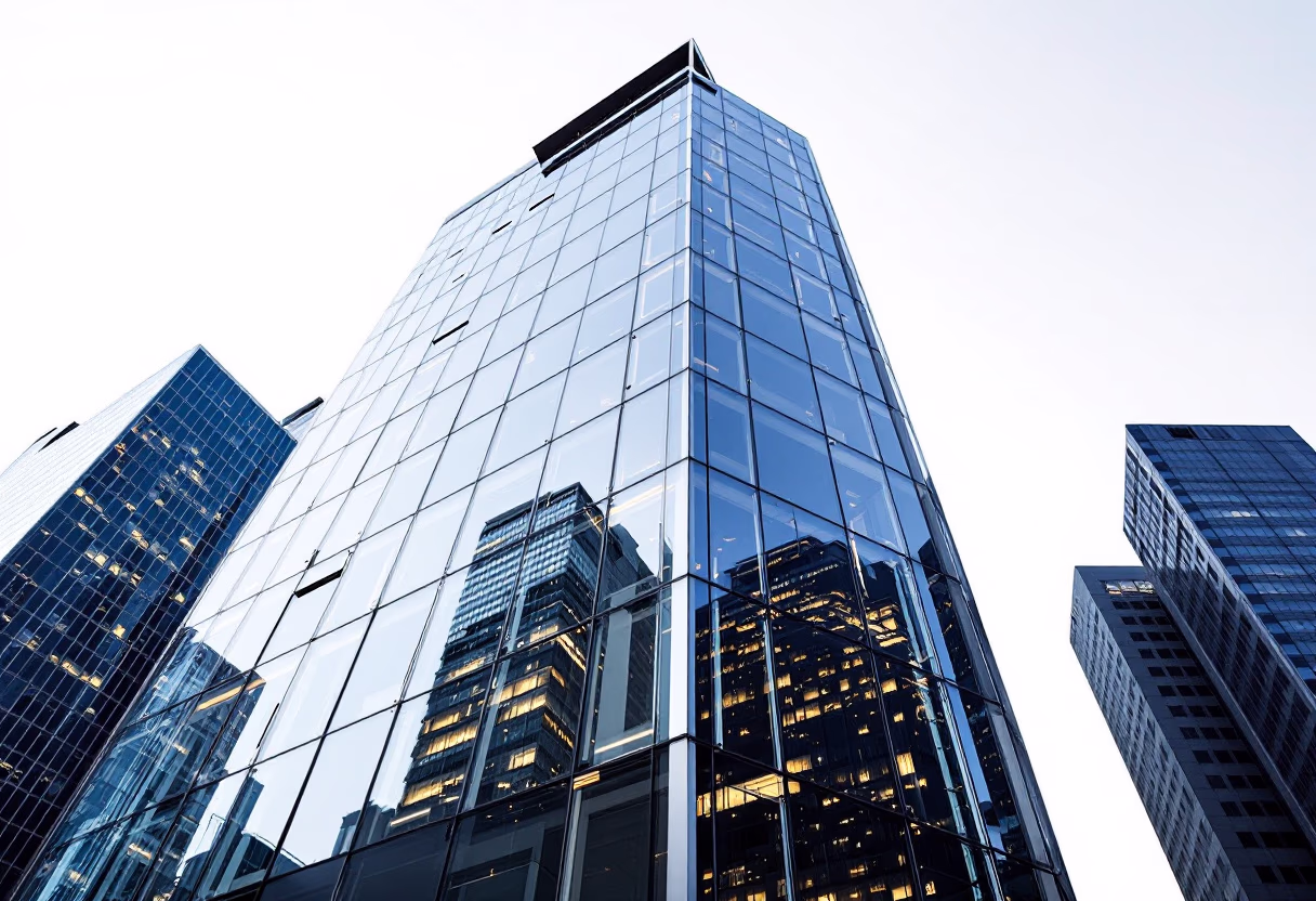 image of modern office building exterior for a fintech company