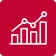 Alaris Pro | White line graph with upward trend and bar chart on red background.