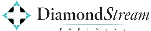 DiamondStream Partners text logo with a turquoise diamond shape containing a white cross on the left.