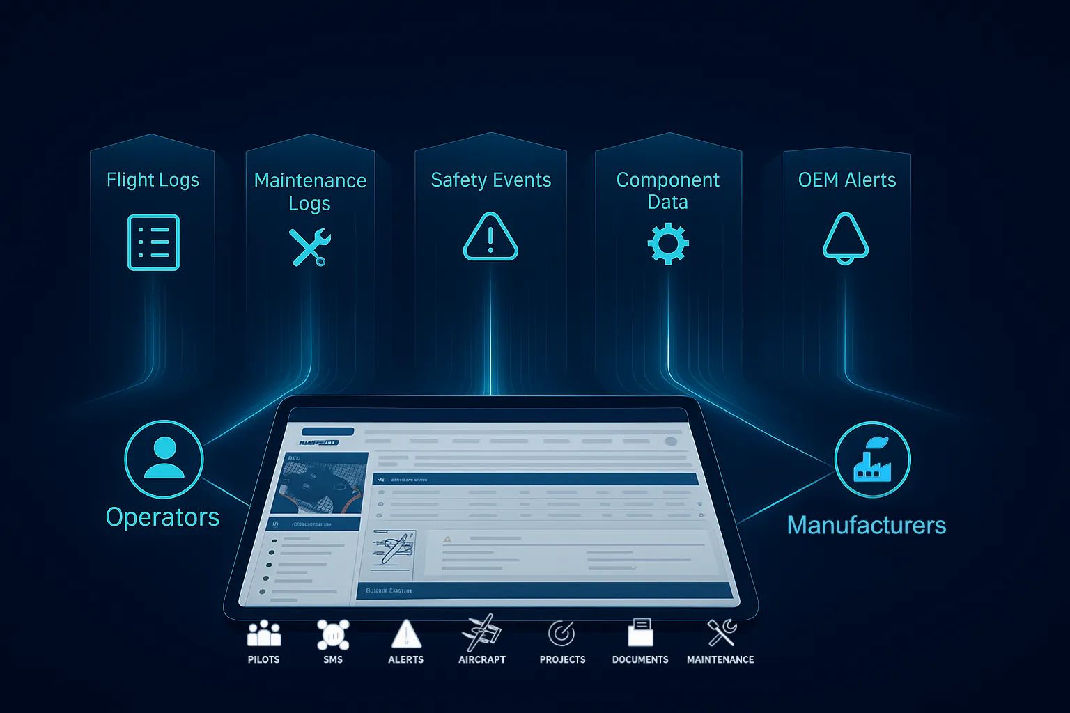 Alaris Pro | Flowchart showing steps to achieve Operational Authorization, starting with SMS+FRAT, SOC 2 Type II, Predictive Maintenance, and Part 108 BVLOS leading to Operating Permit or Operating Certificate, both resulting in Operational Authorization Achieved.