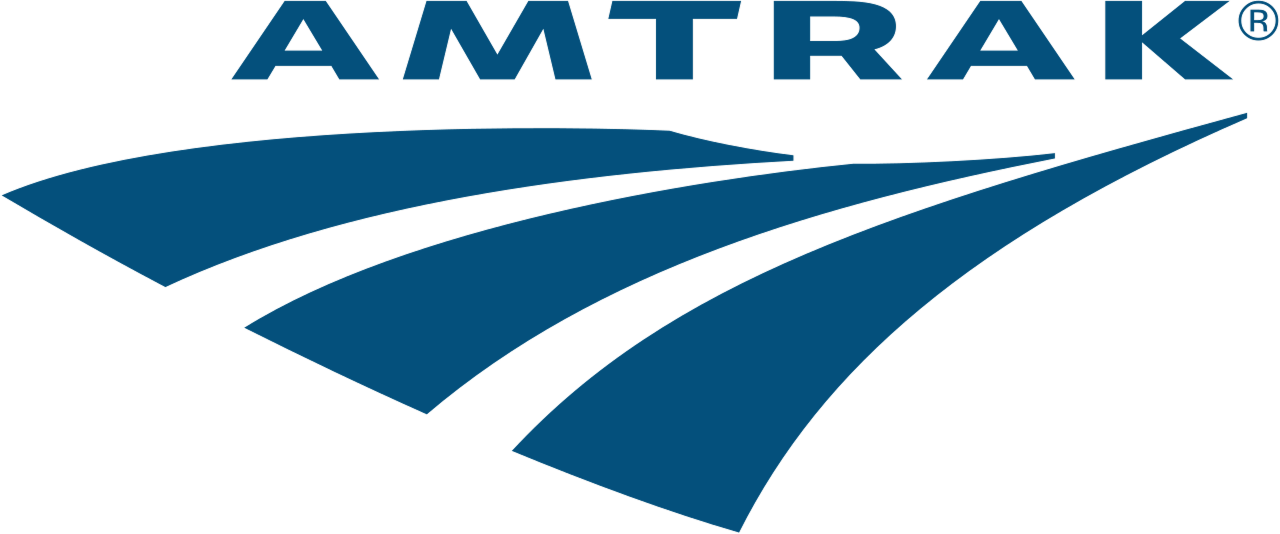 Amtrak logo with stylized blue tracks beneath the company name.
