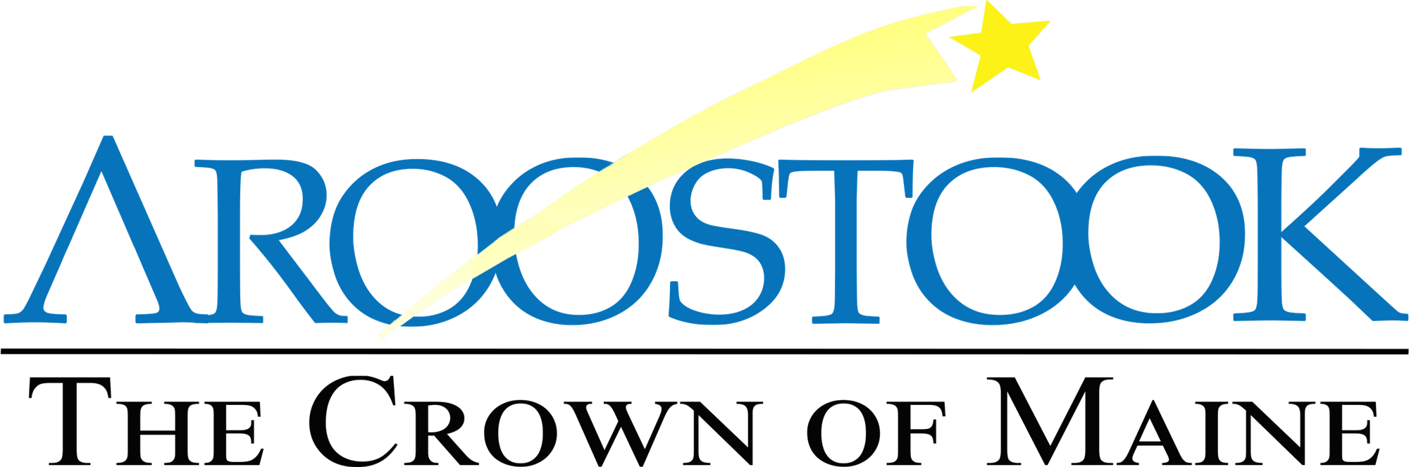 Logo of Aroostook with a yellow shooting star above the name and the tagline 'The Crown of Maine' below.