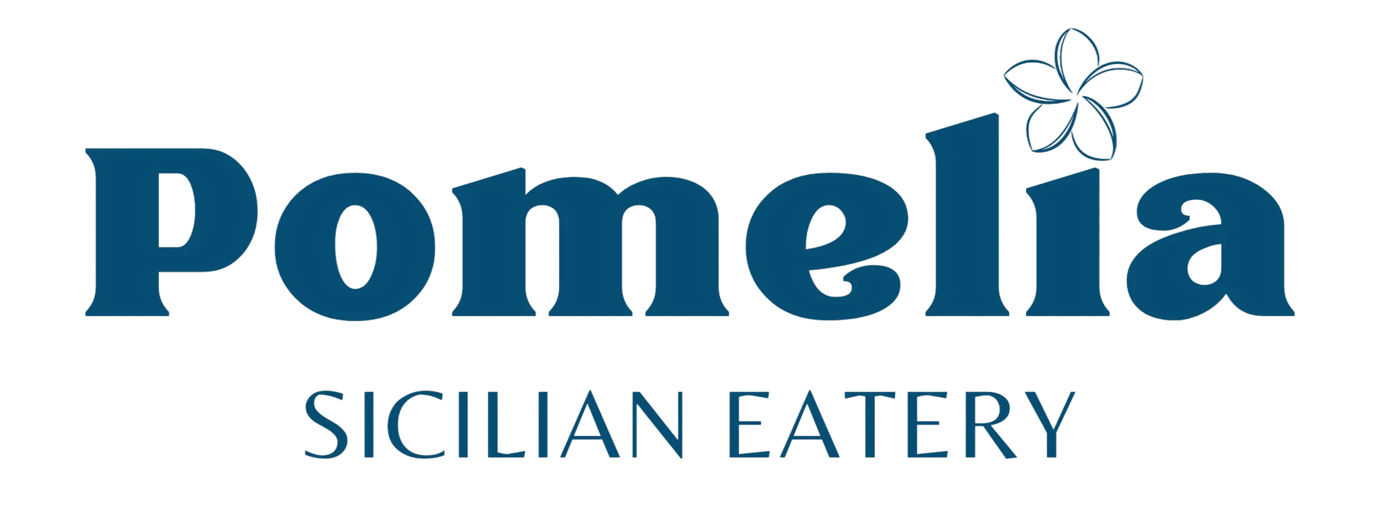 Pomelia Sicilian Eatery logo with a stylized flower above the letter 'i'.