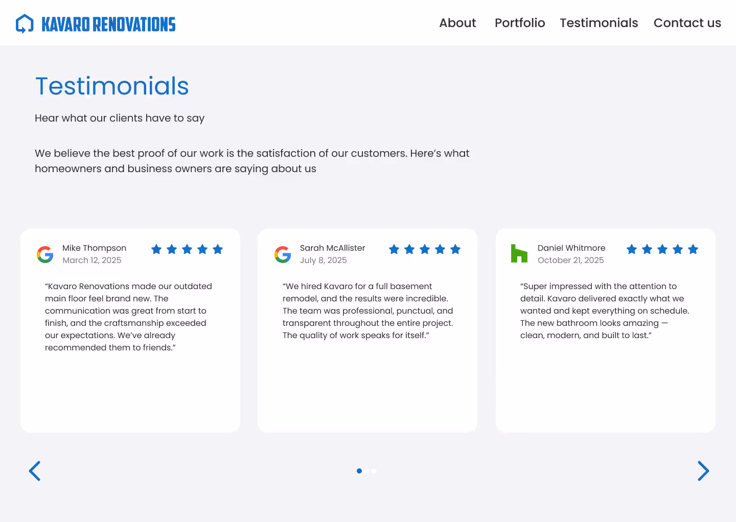 kavaro renovations testimonials page
