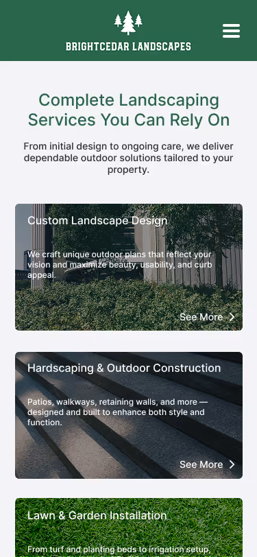 brightcedar services page mobile