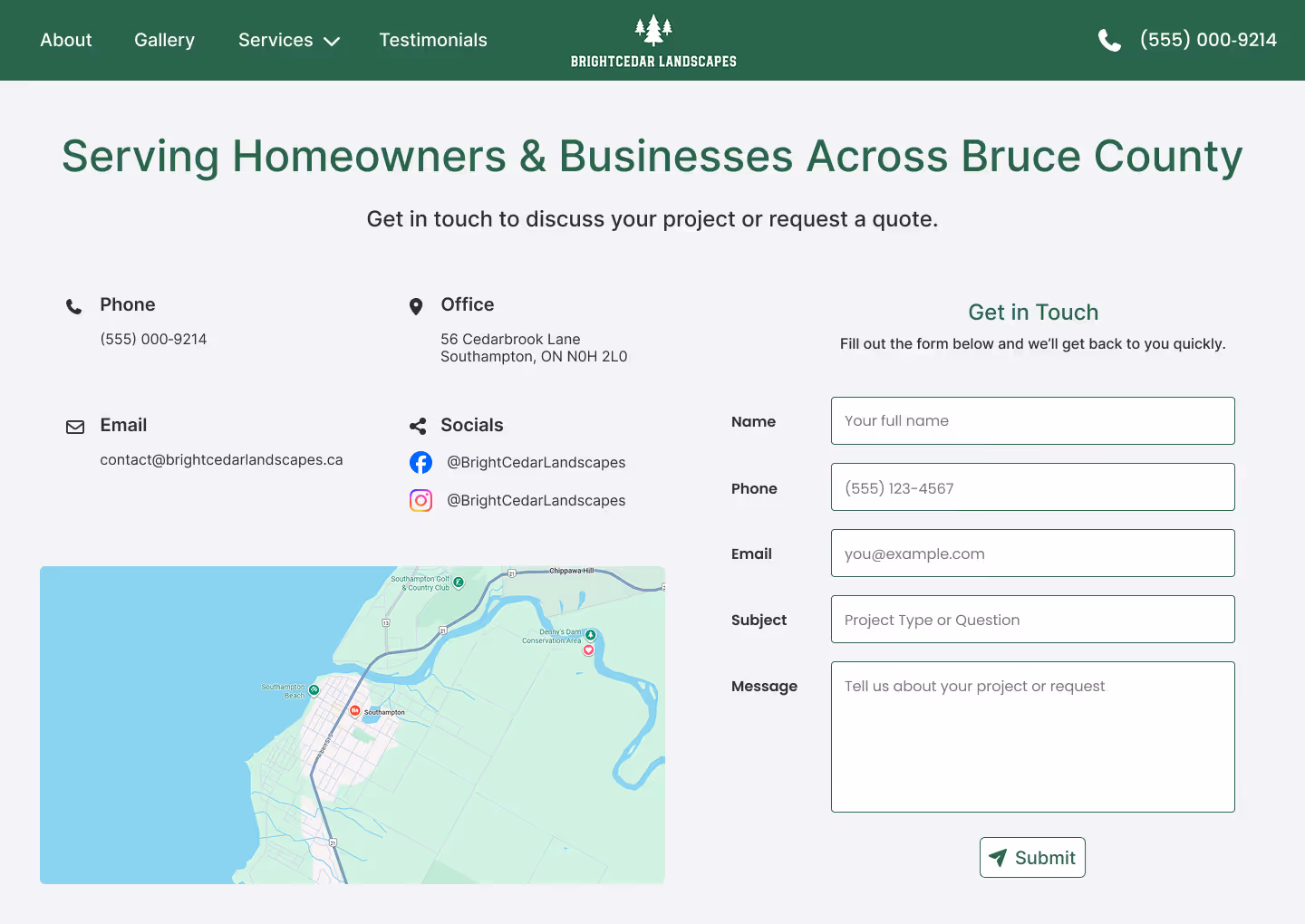 brightcedar contact page