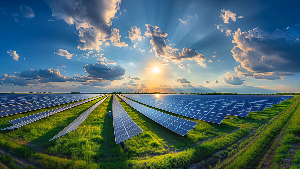 Renewable Energy Solar Farm at Sunrise