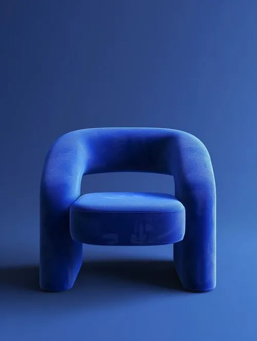 A blue chair sitting on top of a blue floor.