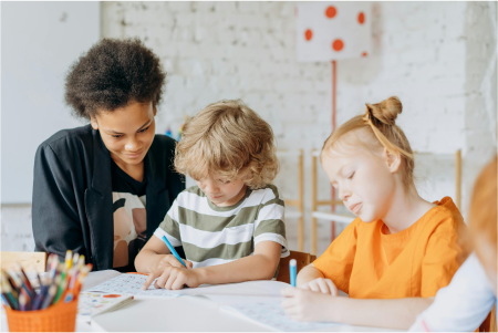 Parent and children during an art workshop