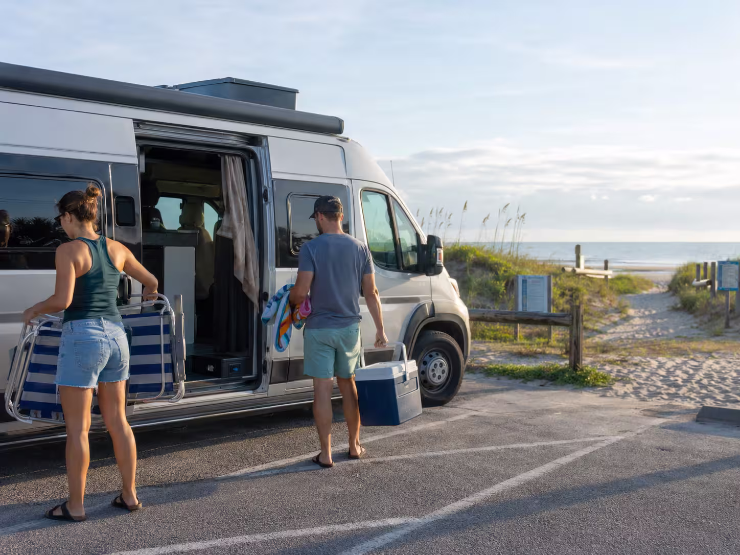 Small campervan parked near a Jacksonville beach