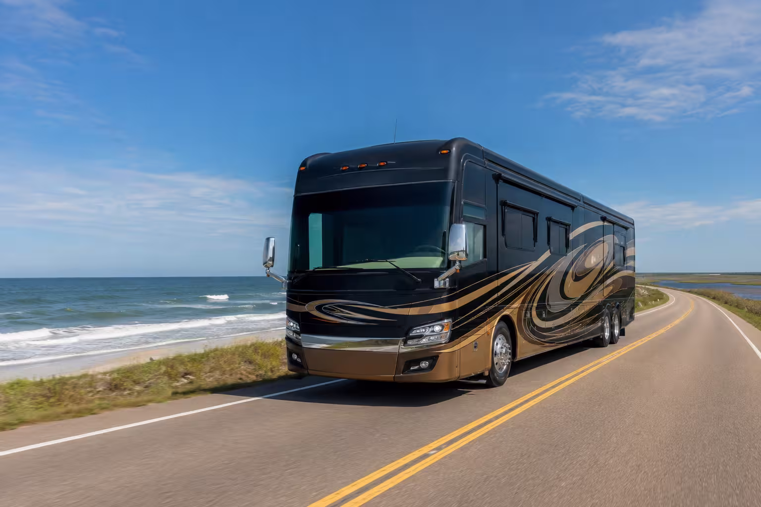 Luxury Class A RV on the A1A coastal route near Amelia Island